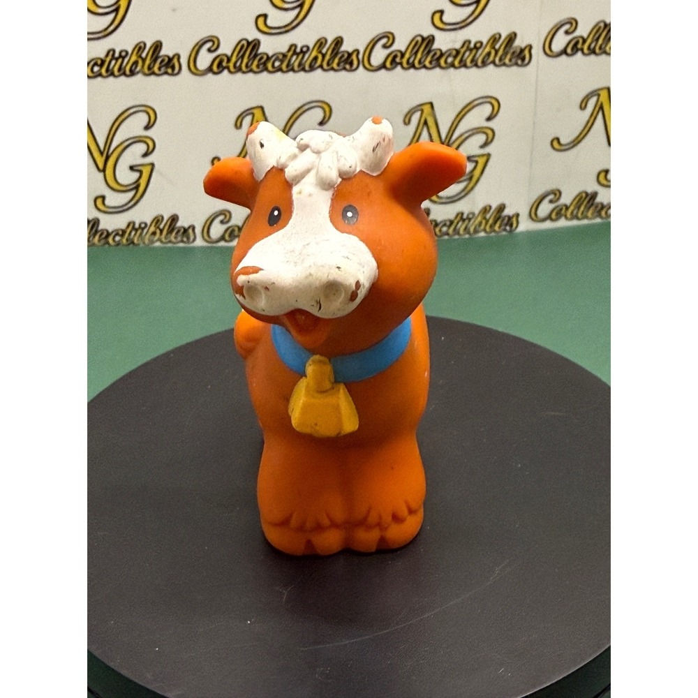 Fisher Price Little People Cow Orange White Blue Collar Yellow Bell Vintage 1997